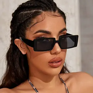 2023 Hot Selling Classic Retro Vintage Small Square Women Frame Metal Hinge Rectangle Plastic Shade Sunglasses