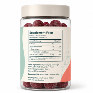Gomitas de Lactato de Zinc Premium, Suplemento Vitamínico de Belleza, Apoyo al Metabolismo, Inmunidad y Salud Cerebral, 2 por Día, Botella de 60 Unidades, OEM/ODM 2 - Product Image 6