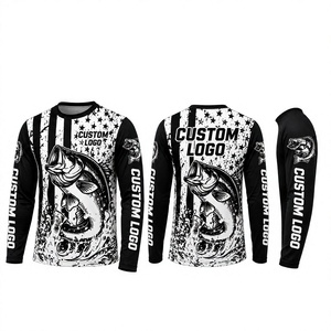 Maillots de pêche personnalisés noir et blanc, légers, en polyester, sublimation, pour hommes, pour la pêche en kayak, uniforme de pêche - Product Image 2
