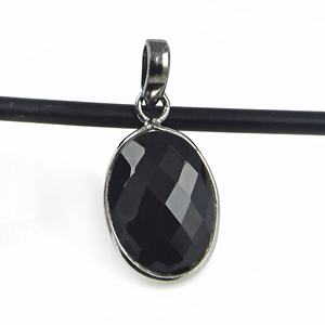 Pendentif unisexe en argent sterling 925 plaqué argent avec onyx noir naturel ovale 13x18mm serti clos, cadeau idéal - Product Image 3