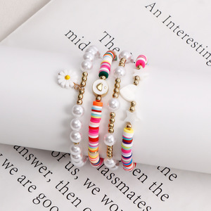 Fancy Day Bohemian Beach Girl Pulsera de cuentas chapada en oro Conjunto de joyería de mujer Shell Star Heart Charm Pulsera de perlas de imitación - Product Image 3