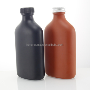 Rỗng Matte Black <span class=keywords><strong>Red</strong></span> Flat Shape <span class=keywords><strong>Glass</strong></span> rượu Chai 200ml Flask Whisky lạnh Brew cà phê rum Gin chai thủy tinh với vít nắp - Product Image 5