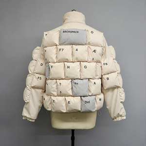 Doudoune Hiver Homme Luxe Personnalisée, Col Montant, Style Streetwear, Motif <span class=keywords><strong>Clavier</strong></span> Crème - Product Image 2