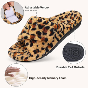 Pantofole da <span class=keywords><strong>donna</strong></span> in peluche con cinturino incrociato, regolabili con velcro, supporto plantare, memory foam, <span class=keywords><strong>ortopediche</strong></span>, suola in EVA, personalizzabili con logo, all'ingrosso - Product Image 2