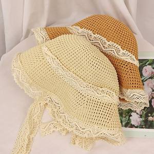 Sombrero de Paja con Ribete de Encaje para Mujer, Ala Ancha, Protección Solar, Plegable, Estilo Veraniego, Diseño Fresco y Dulce, Color Beige Caqui a Cuadros - Product Image 4