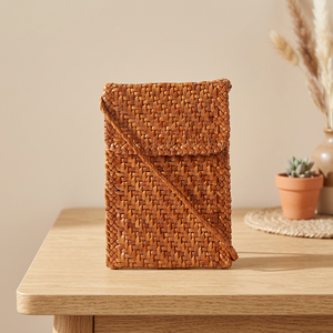 Vintage Mobile Pouch With Flop Closing <b>Bags</b> <b>Woven</b> <b>Leather</b> Drawstring Crossbody Bucket <b>Bag</b> Fashion Portable Purse for Daily Use - Product Image 3