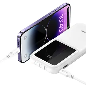 USAMS Bank daya Ultra ramping 10000 Mah, Charger portabel cepat dengan kabel, Power Bank ponsel Travel tampilan Digital PD 20W