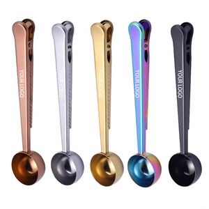 Custom logo Great <b>Measuring</b> Tea Protein Powder Instant <b>Drinks</b> Coffee Spoon <b>Measuring</b> Stainless Steel Coffee Spoon Bag Clip - Product Image 1