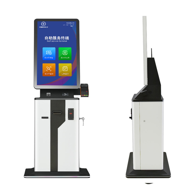 Self Service Indoor A4 Printing Kiosk Touch Screen Barcode Reader Cash Receiver Card Dispenser Hotel Check-Out Payment Machine