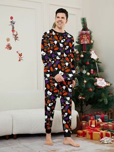 주식 할로윈 호박 잠옷 투피스 세트 부드러운 긴 소매 잠옷 가족 Pjs 가족 매칭 PJ - Product Image 3