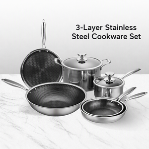 Ensemble de casseroles en acier inoxydable 304, wok antiadhésif multicouche en nid d'abeille avec couvercle en verre pour cuisinière à gaz et à induction - Product Image 2