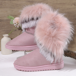 Bottes de neige roses en faux daim pour femme avec revers en fausse fourrure bicolore et doublure chaude et confortable - Product Image 3