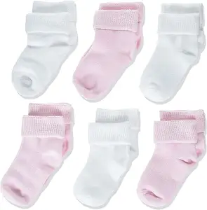 Hoge Kwaliteit Baby Sokken Biologisch Katoen Draai Manchet Sok, Puur Katoen High Class Licht Roze/Naturel/Wit