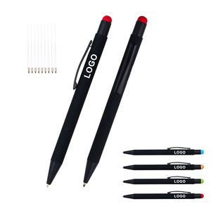 ปากกาลูกลื่นโลหะสีดำ 2-in-1 พิมพ์โลโก้ตามสั่ง พร้อมหัวปากกาสไตลัสยางนุ่มสำหรับหน้าจอสัมผัส และเลเซอร์โฆษณา สำหรับเป็นของขวัญ - Product Image 1
