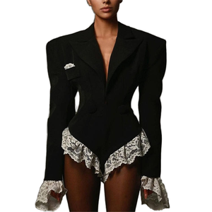 Primavera autunno <span class=keywords><strong>tuta</strong></span> profonda scollo a V manica lunga elasticizzata <span class=keywords><strong>nera</strong></span> tutine Sexy di Vantage <span class=keywords><strong>tuta</strong></span> da <span class=keywords><strong>donna</strong></span> con pizzo - Product Image 2