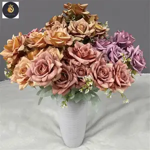 Meistverkaufte 9-Kopf-Beschichtung Hibiskusrose künstliche Blume Rose