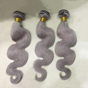 12a Argent Gris Couleur Cheveux Corps Ondulés Brésiliens Humides et Ondulés Gris Cheveux Trames Bundles de Cheveux Humains avec Fermeture au Prix de Gros - Product Image 1