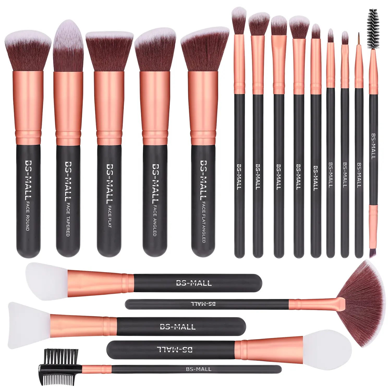 2020 BS-MALL Customised Make up Brushes 19pcs custom blending brushes makeup with silicone face mask application brush