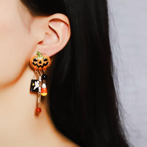 Nuevo Halloween creativo moda aceite goteo divertido circón incrustaciones calabaza calavera borla señoras pendientes - Product Image 1