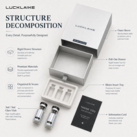Boîte à tiroir rigide pour emballage de flacons de sérum de soin de la peau 3ml 10ml, avec autocollant holographique brillant personnalisé et étiquette privée