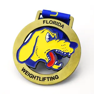 Fabrik personal isierte Lanyard Hochwertige 3D Custom Gewichtheben Medaillen mit Band Antik Gold Metall Medal las Deportivas
