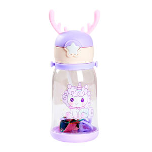 Bouteille d'Eau en Plastique pour Enfants de 600ml Écologique, sans BPA, Transparente avec Paille pour le Voyage, Design Mignon, Très Populaire - Product Image 5