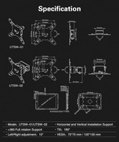 Support mural en métal pour tablette PC de 7 pouces, capacité de 30 lb, inclinaison à 180 degrés, VESA 75/100 mm, support d'écran horizontal et vertical