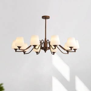 Lámpara de techo redonda estilo retro americano de 6 luces LED color chocolate para sala de estar, dormitorio y comedor - Product Image 4