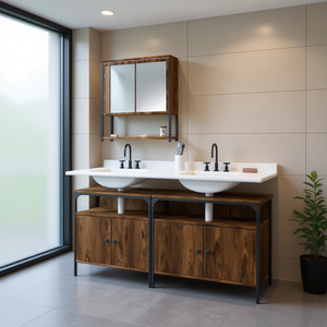 Ensemble de meubles de salle de bain en chêne fumé brun 60 pouces, meubles-lavabos modernes avec miroir pour salles de bain contemporaines - Product Image 2