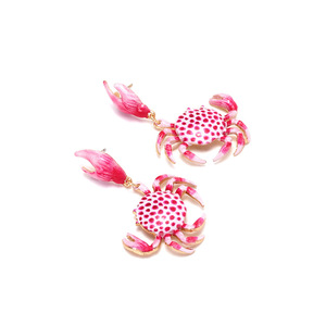 Boucles d'oreilles en alliage d'animaux de mer de crabe rose créatif exagéré bijoux de vacances de plage pour femmes - Product Image 5