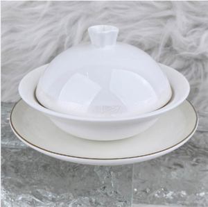 Service de table de luxe en porcelaine fine avec bordure dorée, idéal pour banquets d'hôtel, compatible lave-vaisselle - Product Image 4