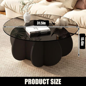 שולחן קפה עגול מודרני עם משטח זכוכית ובסיס שחור בצורת עלי כותרת לסלון - Product Image 2