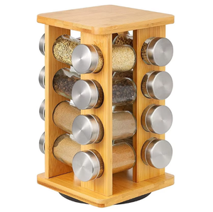 Especiero Giratorio Redondo <span class=keywords><strong>de</strong></span> Bambú para Encimera, 16 Frascos <span class=keywords><strong>de</strong></span> Vidrio con Tapas, Especiero <span class=keywords><strong>de</strong></span> Madera <span class=keywords><strong>de</strong></span> Bambú - Product Image 4