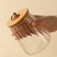 Pot de rangement en verre pour grains de café, recouvert de bambou, avec cuillère, pour thé et café en poudre, stockage et conservation des aliments