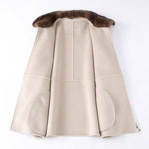 <span class=keywords><strong>Cappotto</strong></span> Invernale Caldo in Lana e Cashmere con Zip, Lunghezza Media, Maniche Lunghe, Personalizzabile, in Vera Lana con Collo in Pelliccia di <span class=keywords><strong>Visone</strong></span> per Donna - Product Image 3