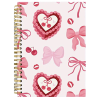 Carnet Coquette Rose Nœud Cœur Cerise Esthétique Journal Spirale pour Filles Papeterie Mignonne Féminine Étudiante Vente en Gros