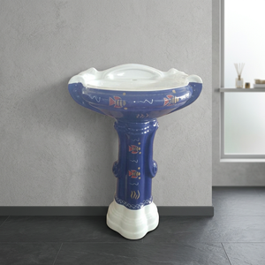 Sterling Vitrosa Blue Double Color Ceramic Full Pedestal Wash <b>Basin</b> Premium Designer Bathroom - Product Image 1