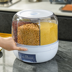 Nhựa 6-Ngăn Bpa-Miễn Phí Gạo Dispenser Nắp Xoay Ngũ Cốc Lưu Trữ Container Cho Thực Phẩm <span class=keywords><strong>PP</strong></span> Chất Liệu Tươi Bảo Quản - Product Image 2
