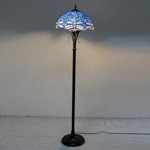 LongHuiJing 16Inch Tiffany-Style Stained Glass Floor <b>Lamp</b> with Dragonfly Motif and Resin <b>Base</b> - Product Image 2