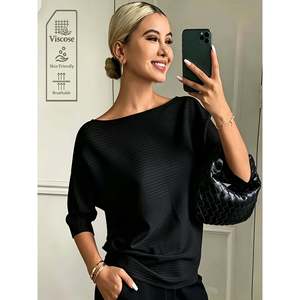 Suéter de Manga Murciélago con Hombros Descubiertos para Mujer, Color Gris, Talla [Indicar Talla], Top Transpirable de Viscosa - Product Image 5