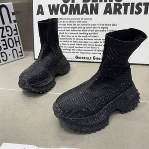 Stivali alla Caviglia di Lusso con Cristalli per <span class=keywords><strong>Donna</strong></span>, Scarpe Sportive Casual con Piattaforma, Stivali Chelsea da Neve Elasticizzati - Product Image 4
