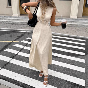 2026 <b>Summer</b> New Sexy and Fashionable Sleeveless Twisted Round Neck Slim Fit Dress with Slit <b>Long</b> <b>Skirt</b> - Product Image 2