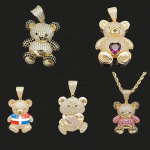 Pendentifs Hip-Hop en laiton plaqué or, sertis de zircone cubique, motifs lettres, animaux, ours, croix, pour collier DIY - Product Image 2