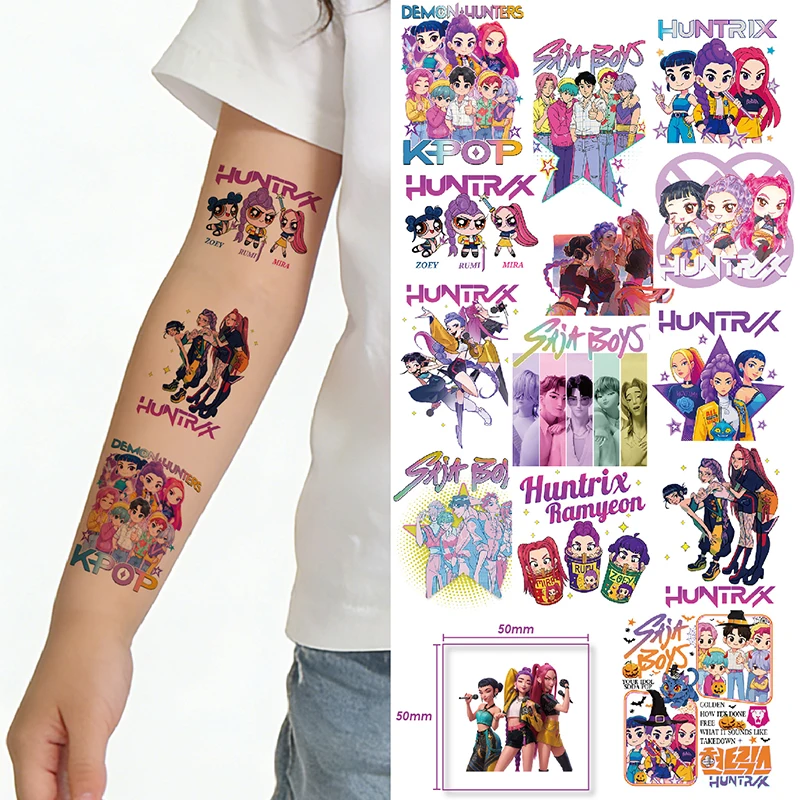 K-Pop Inspired Temporary Tattoo Sticker Demon Hunter Set Anime Style Cartoon Eco-Friendly Paper White Water Transfer Kids Safe