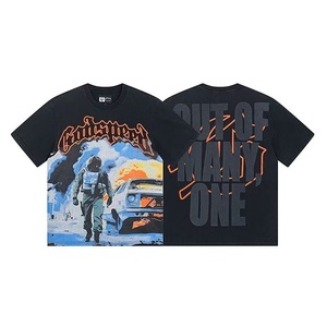 Camiseta Vintage Estampada de Algodón Puro de Manga Corta Estilo Urbano Casual Godspeed Verano Unisex de Corte Holgado - Product Image 1