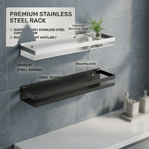 Étagère de salle de bain murale en acier inoxydable, à un seul niveau, rectangulaire, finition brossée, imperméable, durable, design minimaliste - Product Image 1