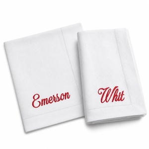 Custom Embroidered 100% <b>Linen</b> Handmade Square Napkins 40x40cm White with Red Monogram for Table Decoration - Product Image 1