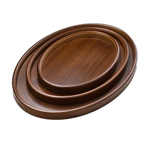 Japanese-style retro bamboo and wood walnut-colored tray, oval <b>teacup</b>/tea tray, round bamboo plate, business dining plate, - Product Image 2