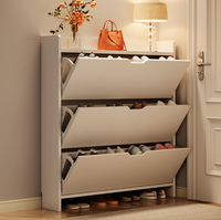 Meuble à chaussures moderne nordique à rabat ultra-plat, organisateur d'entrée avec étagères grande capacité, design peu encombrant pour couloir