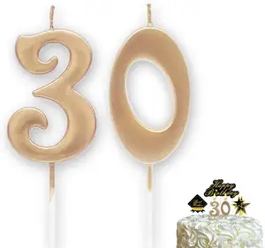 Champagne Gold Candles 30th Number with Cake Topper for Party Supplies Decorations